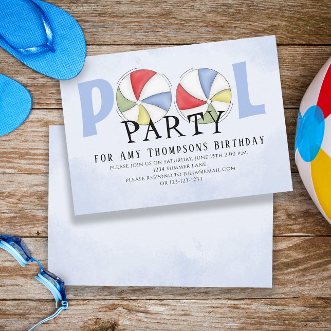 Cute Whimsical Fun Pool Party Summer Beach Balls Invitation (Creator Uploaded)