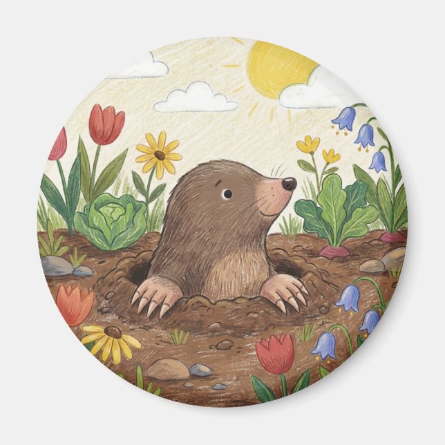 Cute Whimsical Garden Mole Magnet (Front)