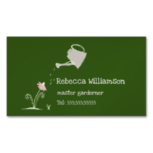 Cute Whimsical Gardening Services & QR Code  Magnetic Business Card
