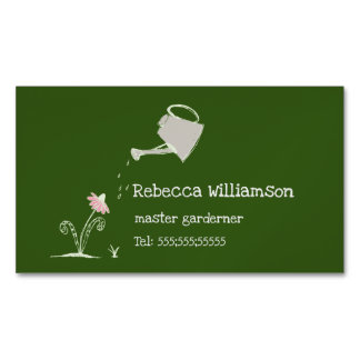 Cute Whimsical Gardening Services & QR Code  Magnetic Business Card