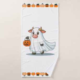 Cute, whimsical, ghost cow bath towel