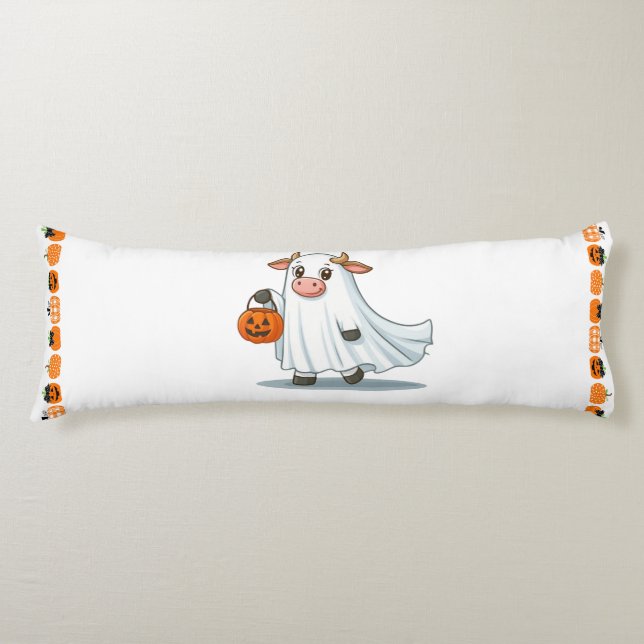 Cute, whimsical, ghost cow body pillow (Front)