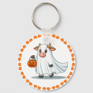 Cute, whimsical, ghost cow keychain