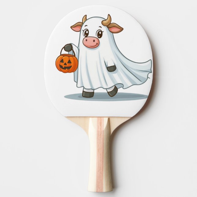 Cute, whimsical, ghost cow ping pong paddle (Front)