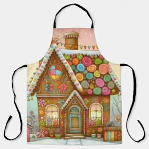 Cute, whimsical gingerbread house apron