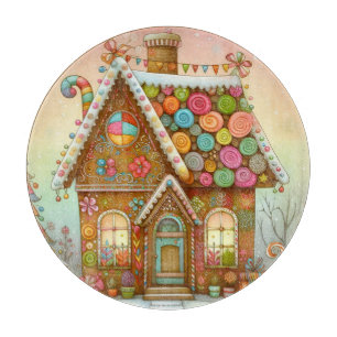 Cute, whimsical gingerbread house cutting board
