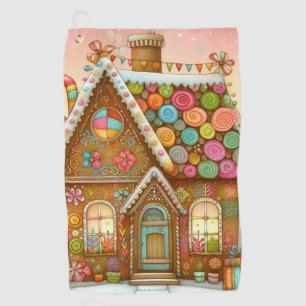 Cute, whimsical gingerbread house golf towel