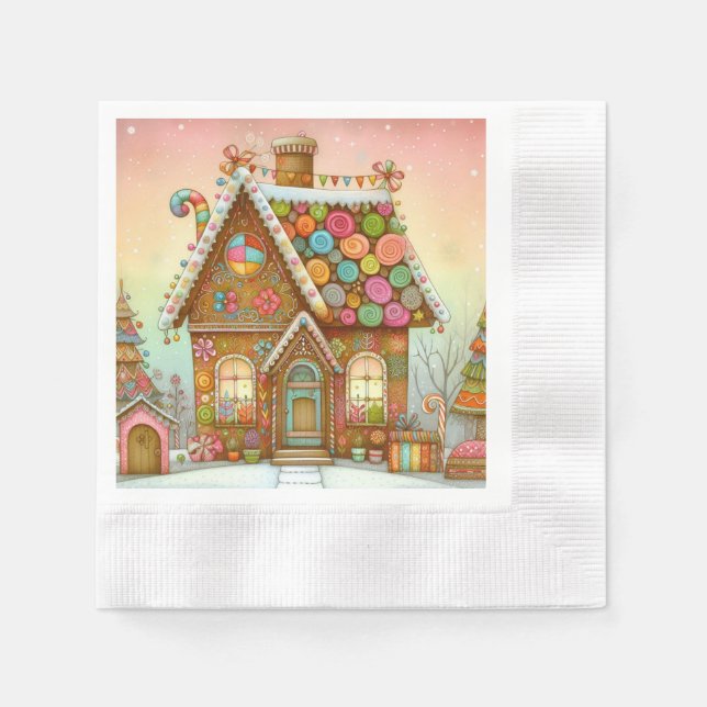 Cute, whimsical gingerbread house napkin (Front)