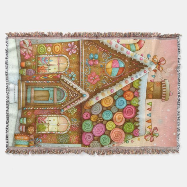 Cute, whimsical gingerbread house throw blanket (Front)