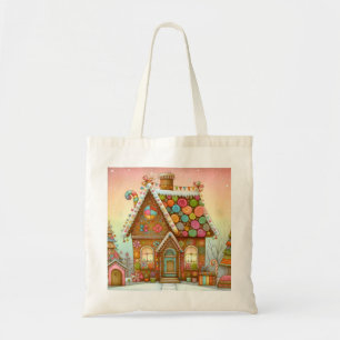 Cute, whimsical gingerbread house tote bag