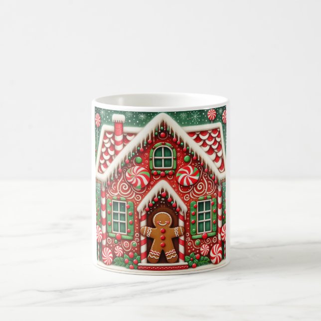 Cute, whimsical gingerbread man & house coffee mug (Center)