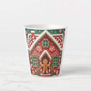 Cute, whimsical gingerbread man & house latte mug