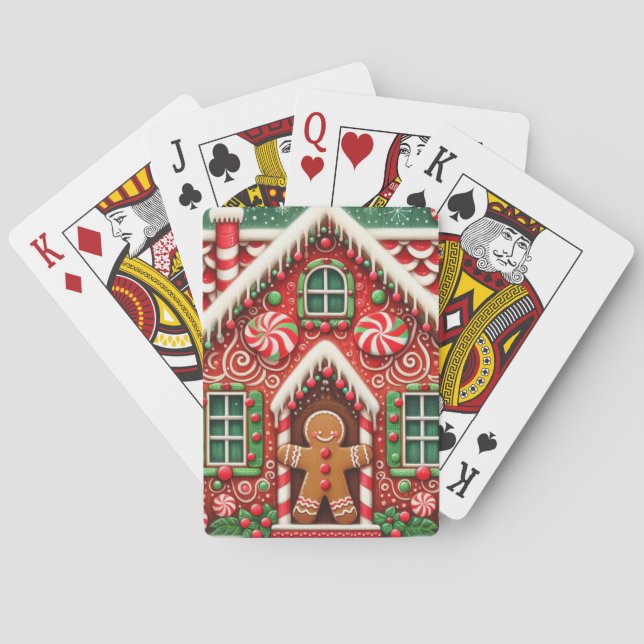 Cute, whimsical gingerbread man & house playing cards (Back)