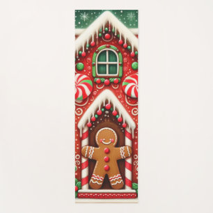 Cute, whimsical gingerbread man & house yoga mat
