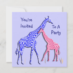 Cute Whimsical Giraffe Pink Blue Party Invitation