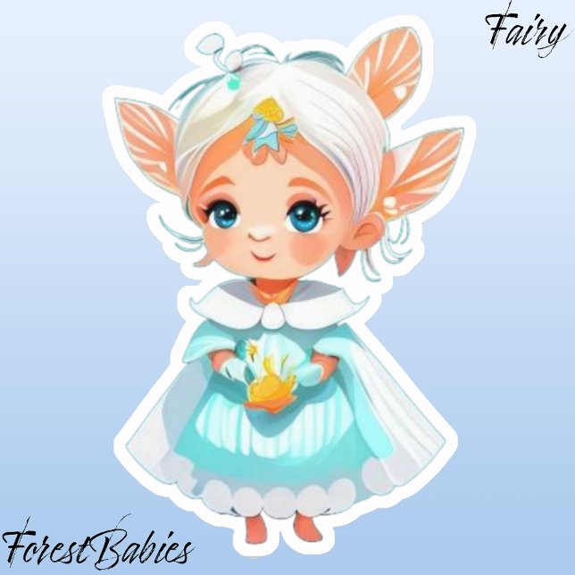 Cute Whimsical Girl Fairy Fantasy Cartoon Graphic (Fairy ForestBabies Sticker)