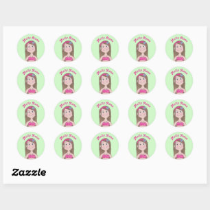 Cute Whimsical Girly Girl Cartoon Drawing Classic Round Sticker