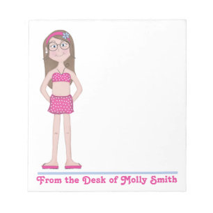 Cute Whimsical Girly Girl Cartoon Drawing Notepad
