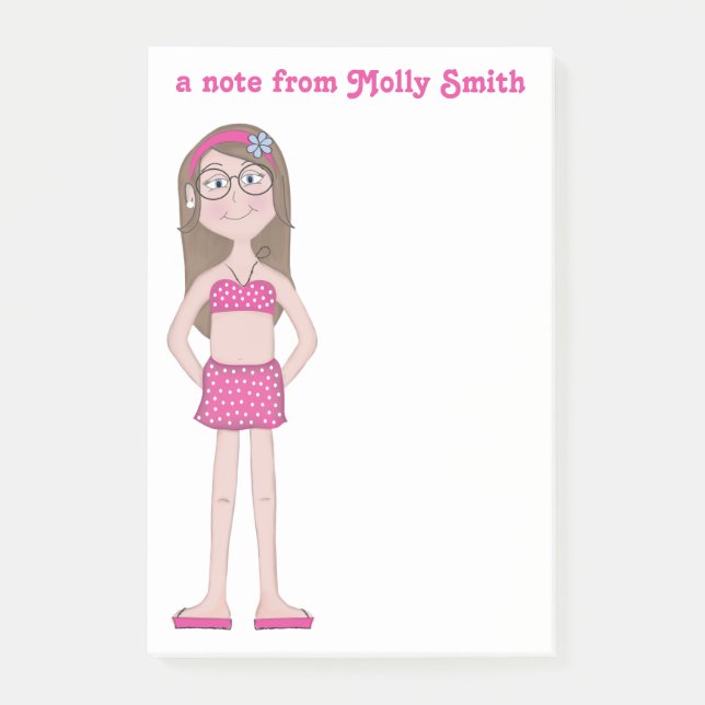 Cute Whimsical Girly Girl Cartoon Drawing Post-it Notes (Front)