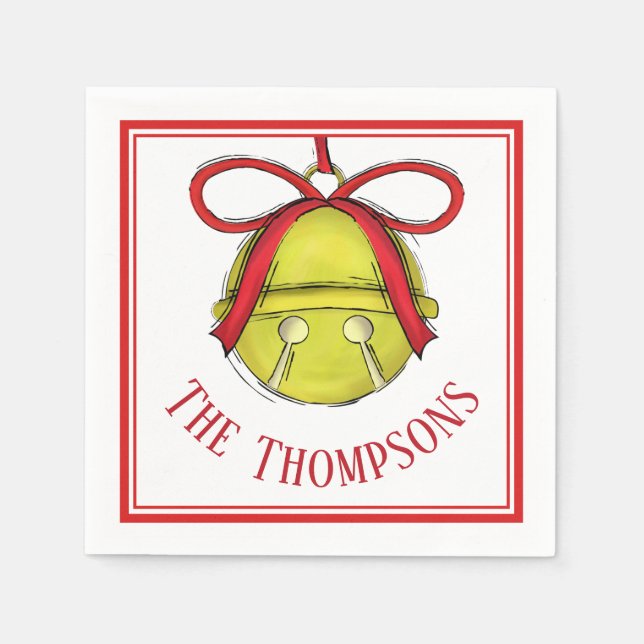 Cute Whimsical Gold Bell Custom Family Napkin (Front)