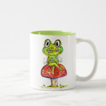 Cute Whimsical Green Frog on Toadstool