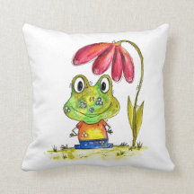 Cute Whimsical Green Frog Under a Red Flower