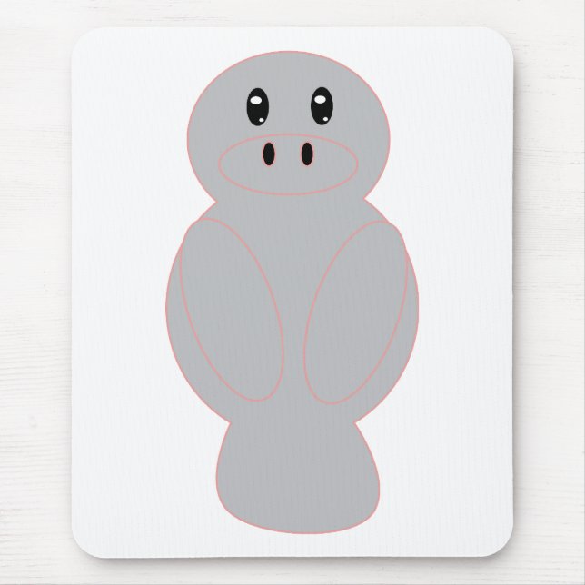 Cute Whimsical Grey Manatee Sea Cow Design Mouse Pad (Front)