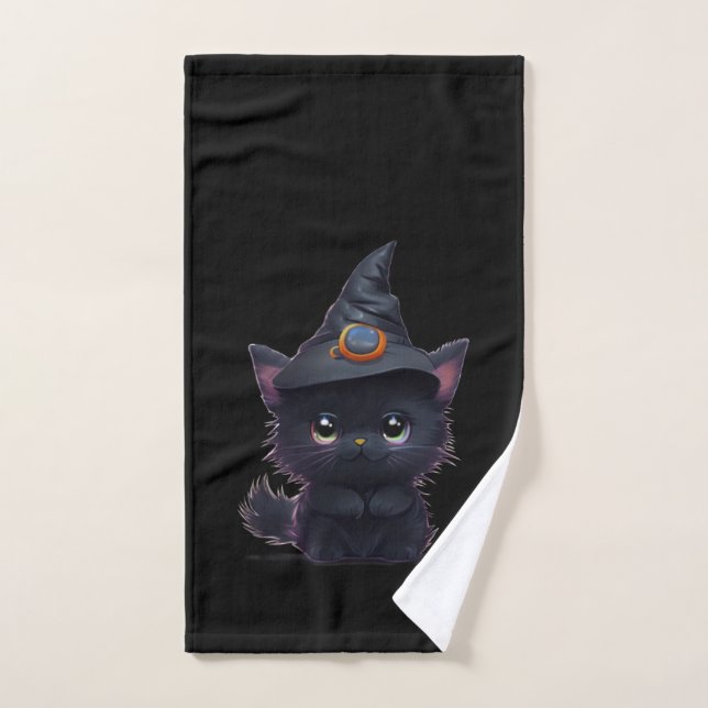 Cute whimsical Halloween black cat Bath Towel Set (Hand Towel)