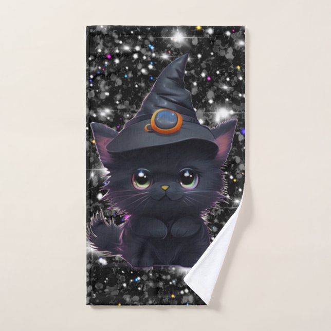 Cute whimsical Halloween black cat Bath Towel Set (Hand Towel)