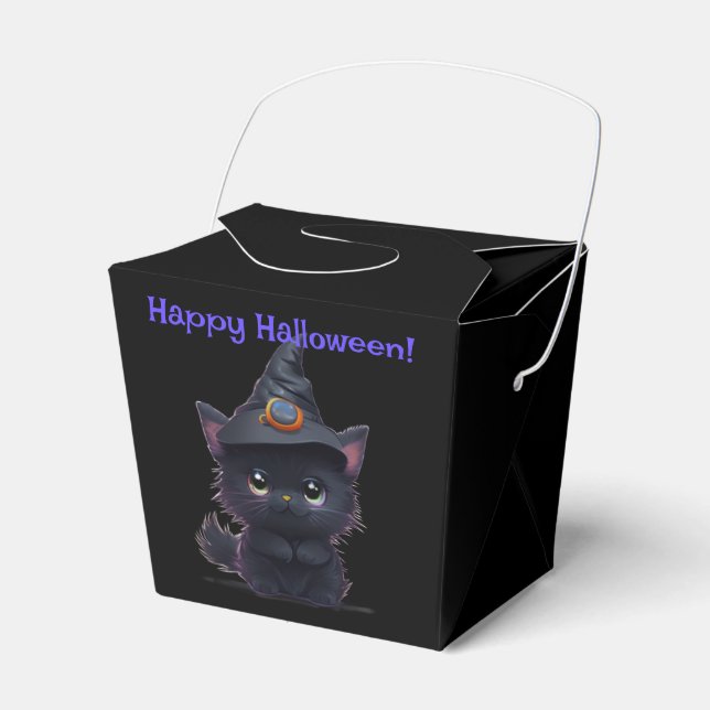 Cute whimsical Halloween black cat Favor Box (Front Side)