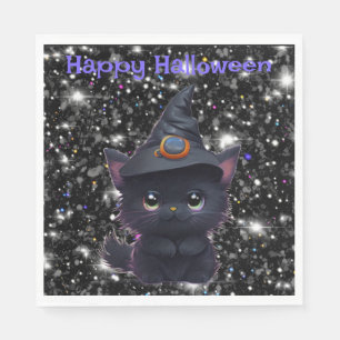 Cute whimsical Halloween black cat Napkin