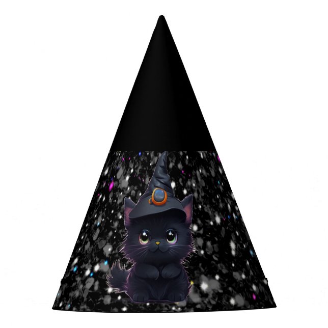 Cute whimsical Halloween black cat Party Hat (Front)