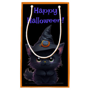 Cute whimsical Halloween black cat Small Gift Bag