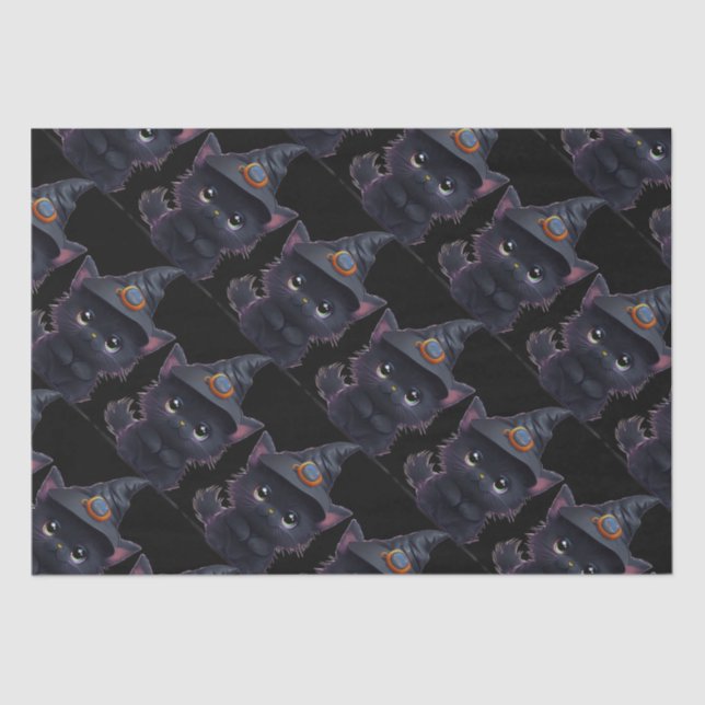Cute whimsical Halloween black cat Tissue Paper (Front)