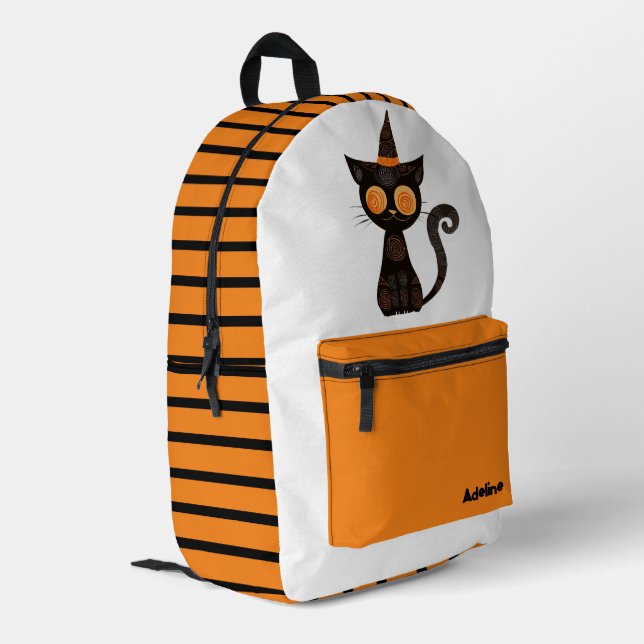 Cute/Whimsical Halloween cat Printed Backpack (Back Corner Left)