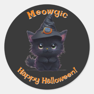 Cute whimsical Halloween magical black cat Classic Round Sticker