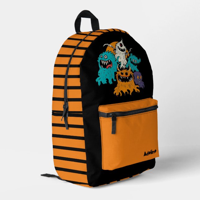 Cute/Whimsical Halloween monster Printed Backpack (Back Corner Left)