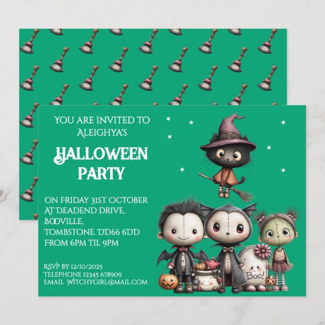 Cute Whimsical Halloween Party  Invitation (Front/Back)