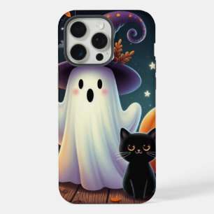 Cute, whimsical Halloween pumpkin, cat, & ghost iPhone 15 Pro Max Case