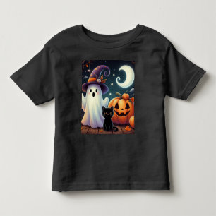 Cute, whimsical Halloween pumpkin, cat, & ghost Toddler T-shirt