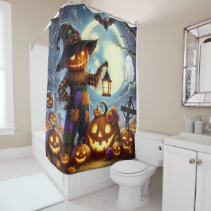 Cute, Whimsical Halloween scarecrow & pumpkins
