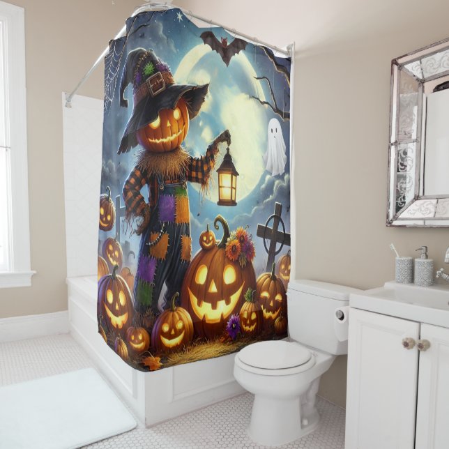Cute, Whimsical Halloween scarecrow & pumpkins (In Situ)