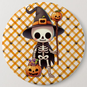 Cute, Whimsical Halloween skeleton 6 Inch Round Button