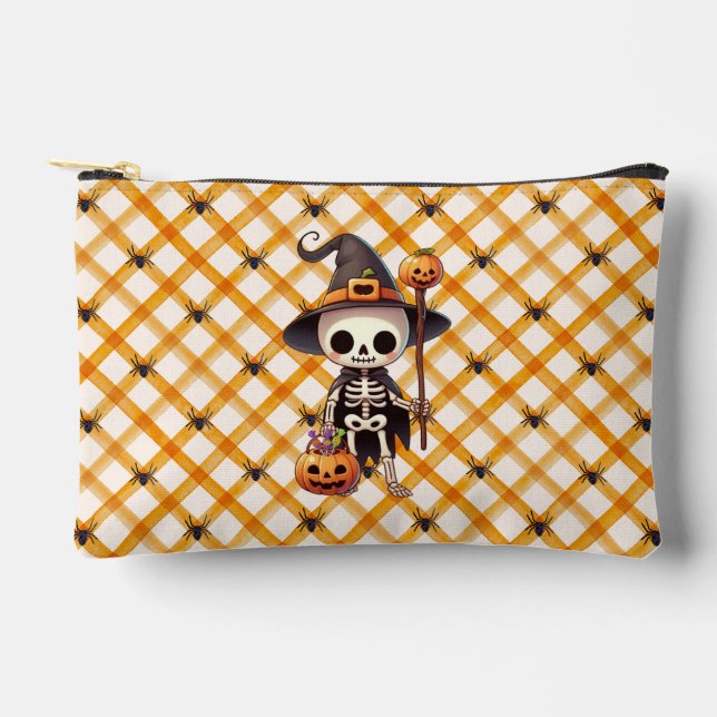 Cute, Whimsical Halloween skeleton Accessory Pouch (Front)