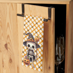 Cute, Whimsical Halloween skeleton Kitchen Towel