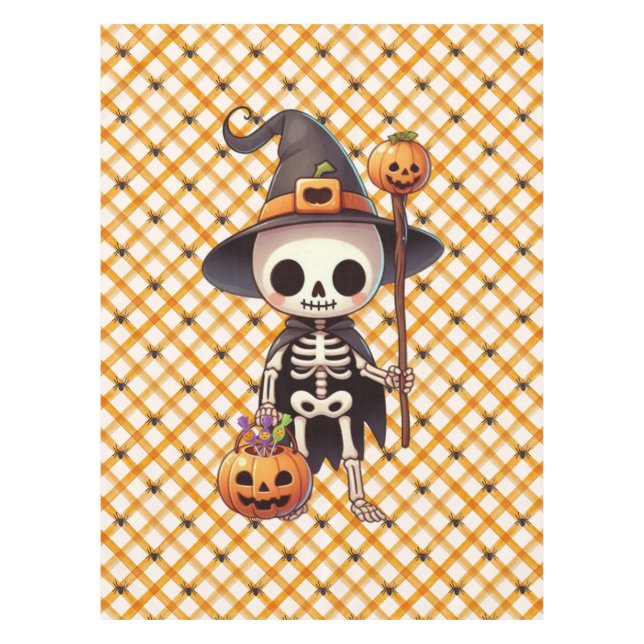 Cute, Whimsical Halloween skeleton Tablecloth (Front)