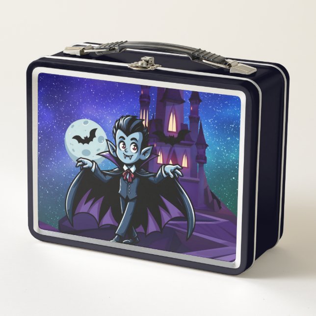 Cute, whimsical Halloween vampire Metal Lunch Box (Front)