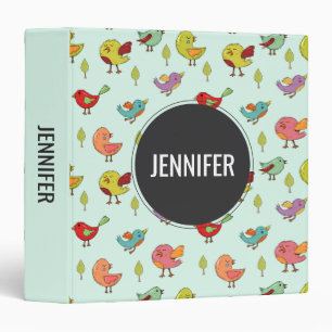 Cute Whimsical Hand-Drawn Birds Pattern Binder
