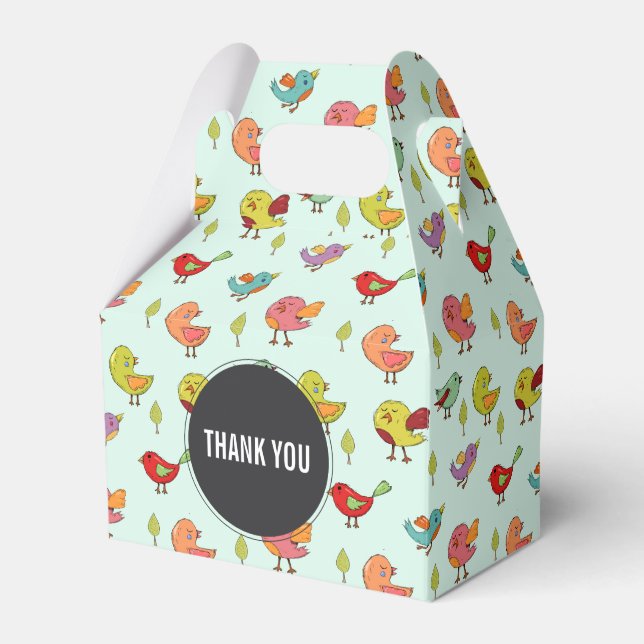 Cute Whimsical Hand-Drawn Birds Pattern Favor Box (Front Side)