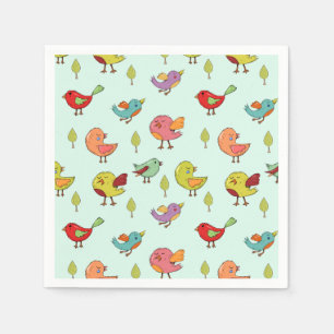 Cute Whimsical Hand-Drawn Birds Pattern Napkin